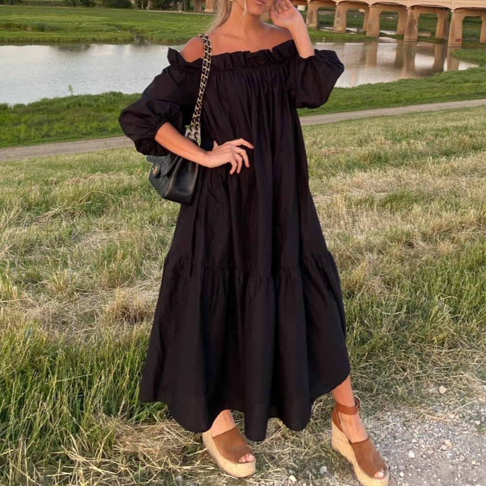 Oversized black off the shoulder maxi dress